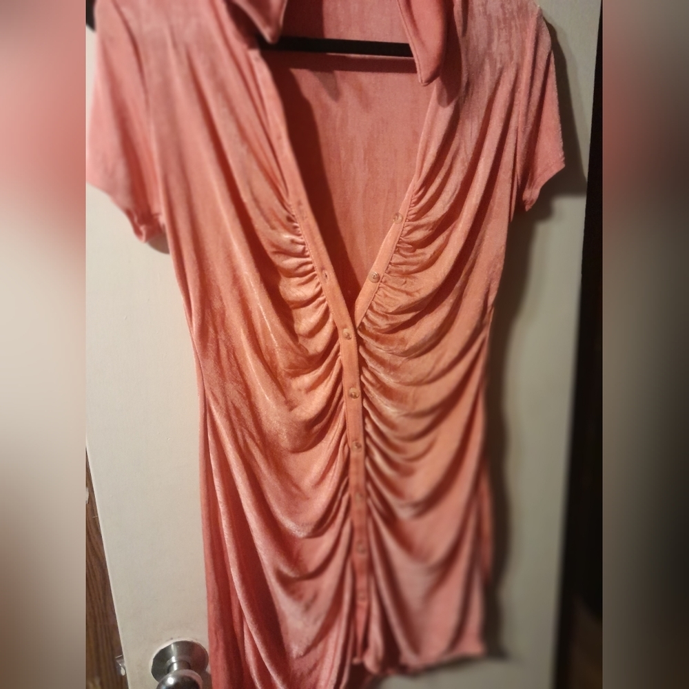 WILD Fable Salmon Pink Button Up Collared Short Sleeve Mini Dress Size Medium